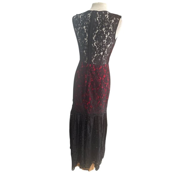 Milly Black Red Lace Sleeveless Midi Dress Size 10 Made in USA Floral Overlay Co - Picture 6 of 12